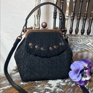 Lost Queen by Fearless Apparel Steampunk Lace Black & Bronze Handbag w/ Strap
